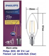 Philips B35 4W E14 Led Filament Led Candle Bulb (Clear)